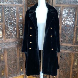 Ultra Posh and Very Chic! Plush and Glossy Black Vegan Faux Fur Coat! Small fit